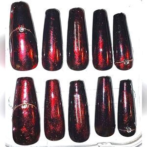 Beautiful hand crafted custom chrome 10pc coffin nails sz medium